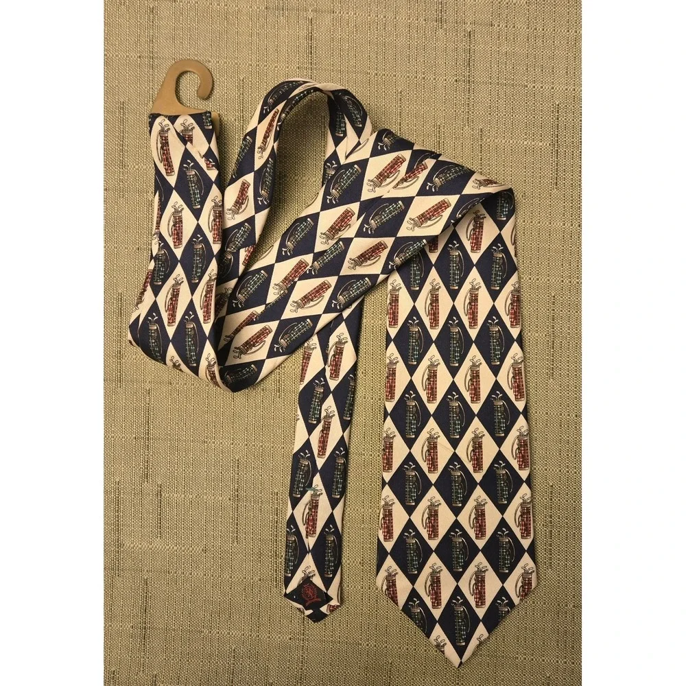 Vintage New Tommy‎ Hilfiger 100% Italian Silk Mens Necktie Golf Club Bag Tie